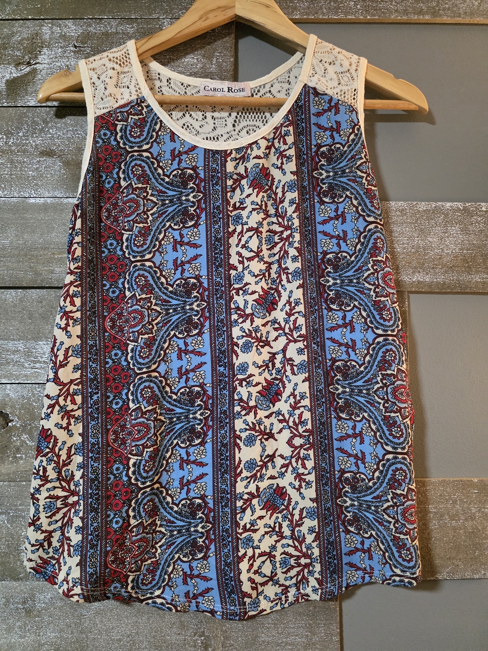 Carol Rose Girls' Blue & Cream Paisley Lace-Trim Dress